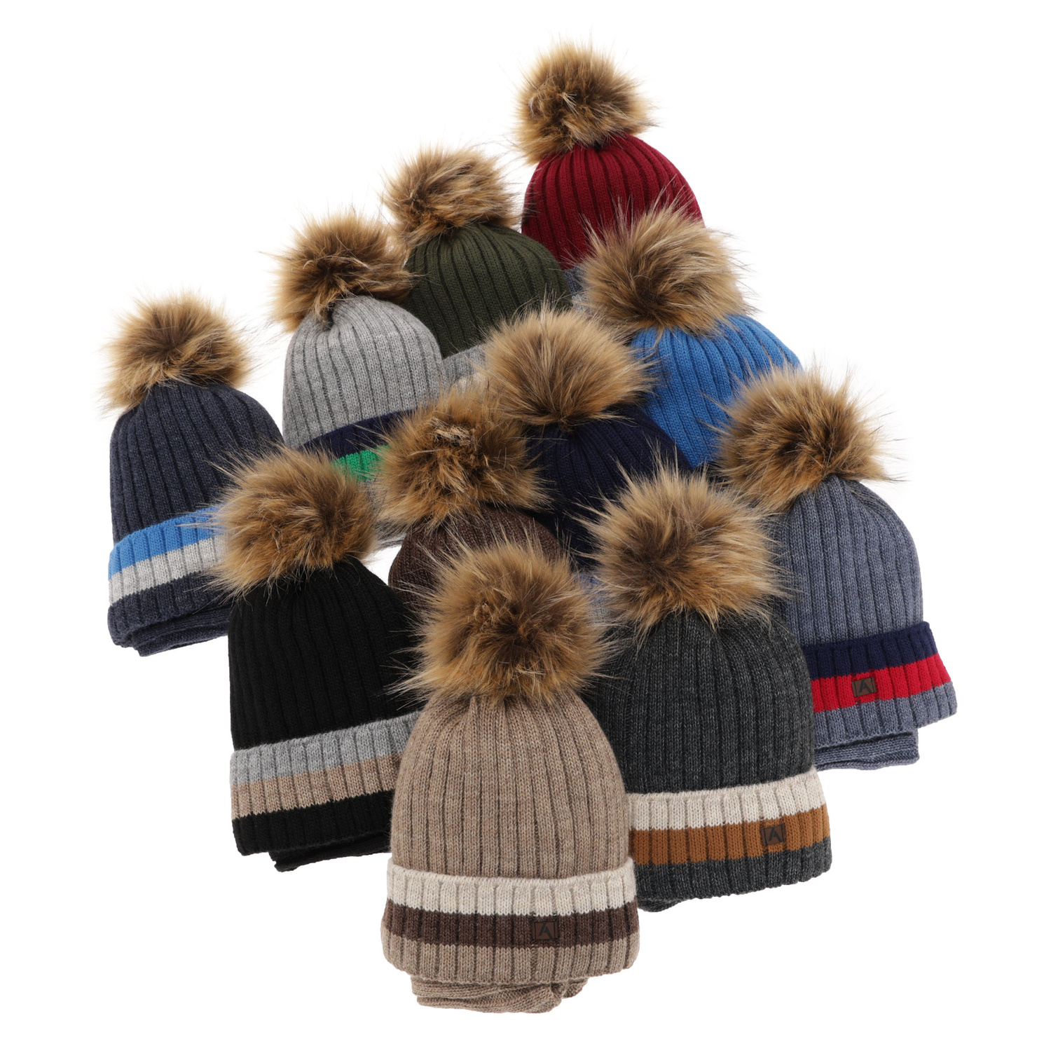 Ensemble d'hiver garçon: bonnet et snood, brun, avec pompon, doublé de polaire, Beno