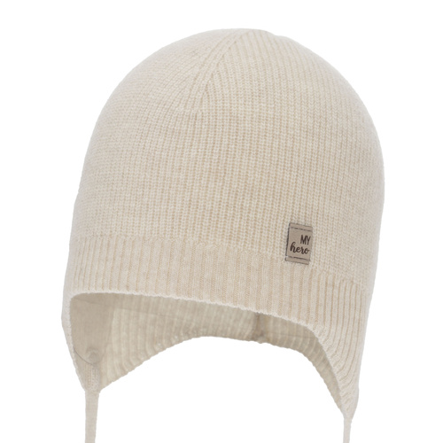Bonnet automne/printemps garçon, beige clair, avec laine mérinos et cachemire, avec liens, Tono