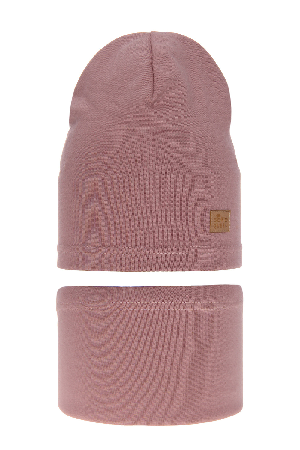Ensemble automne/printemps fille: bonnet et snood, lavande, en coton, Selfie