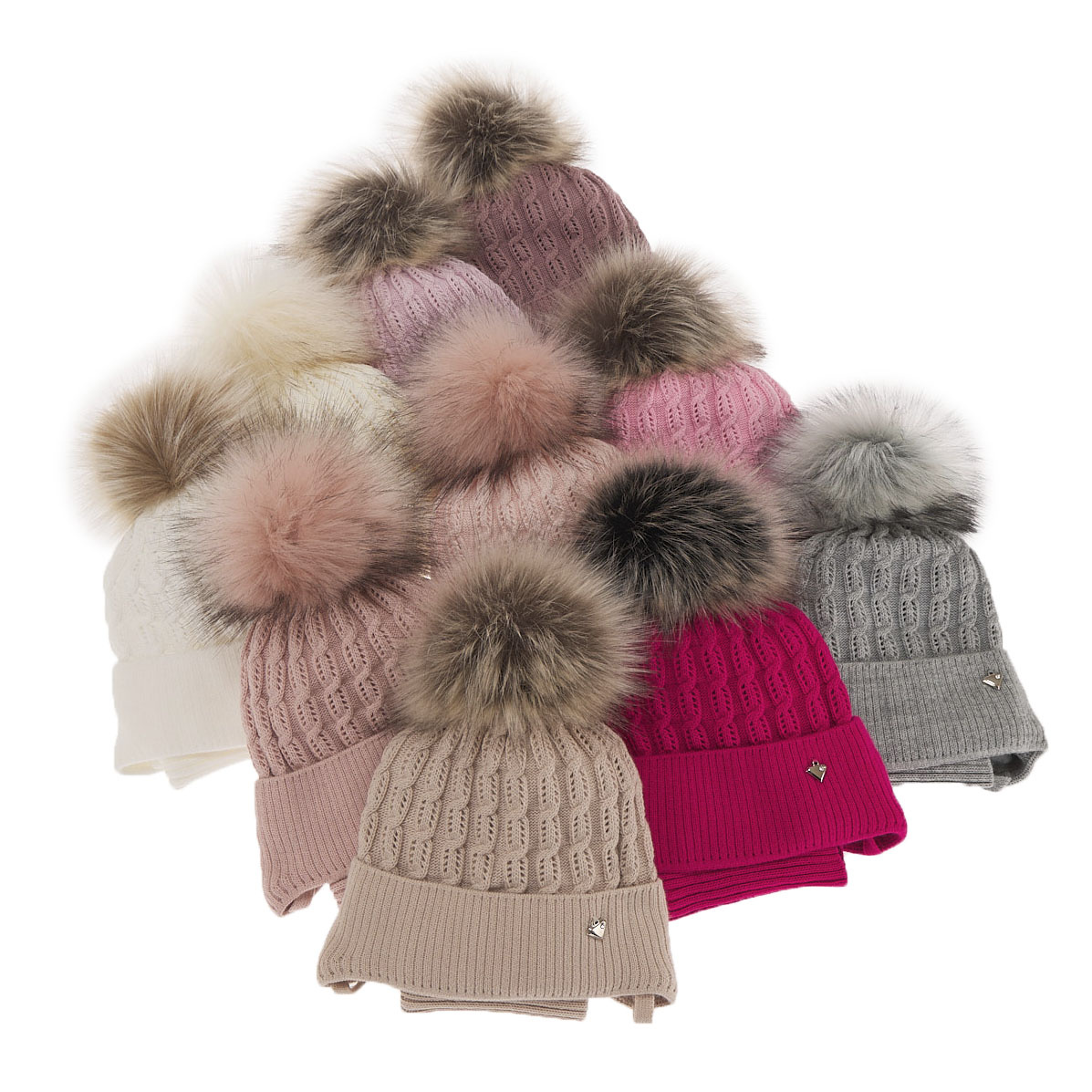 Ensemble d'hiver fille: bonnet et snood, lila, avec pompon, avec liens, Tukana