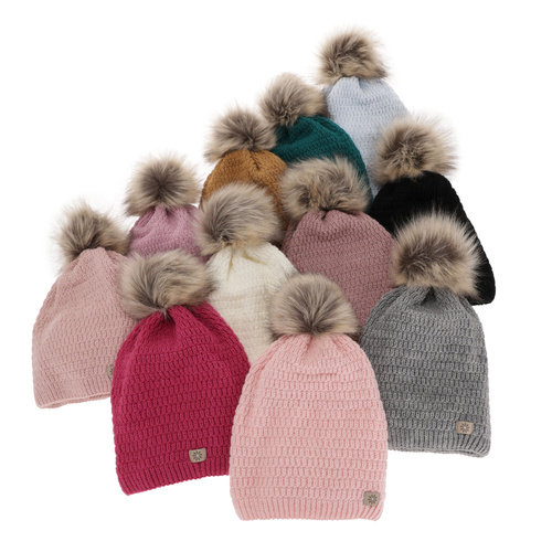 Ensemble d'hiver fille: bonnet et snood, noir, avec pompon, Germina