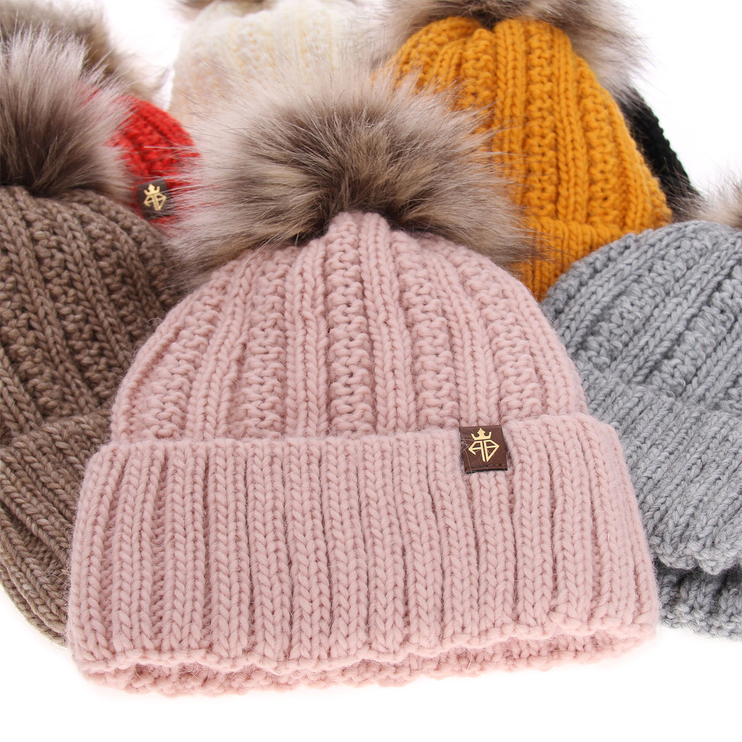 Bonnet d'hiver femme, rouge, avec pompon, Rene