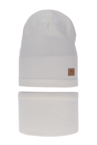 Ensemble automne/printemps fille: bonnet et snood, crème, en coton, Selfie