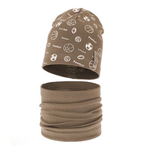 Ensemble automne/printemps garçon: bonnet et snood, brun, coton, Paolo