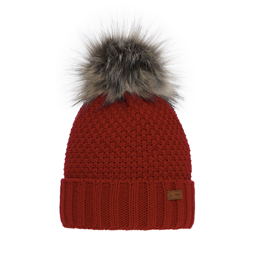 Bonnet d'hiver fille, rouge, avec pompon, Pola