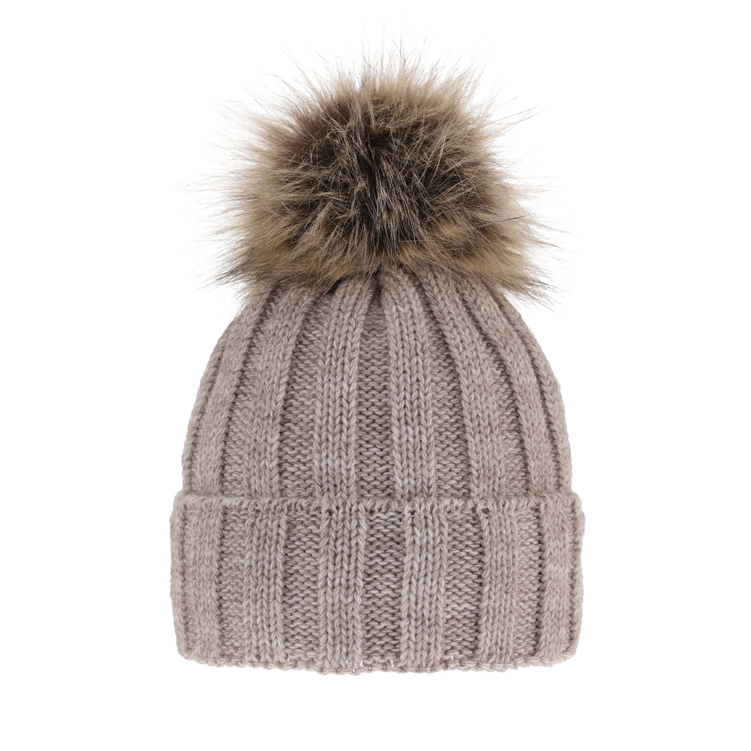Bonnet d'hiver femme, beige, avec pompon, Mokka