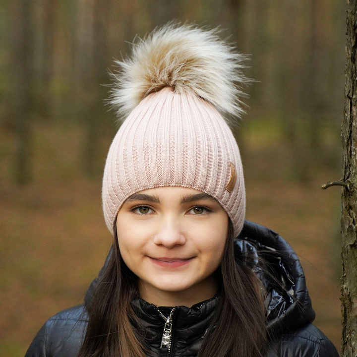 Bonnet d'hiver fille, rose, avec pompon, Werbena