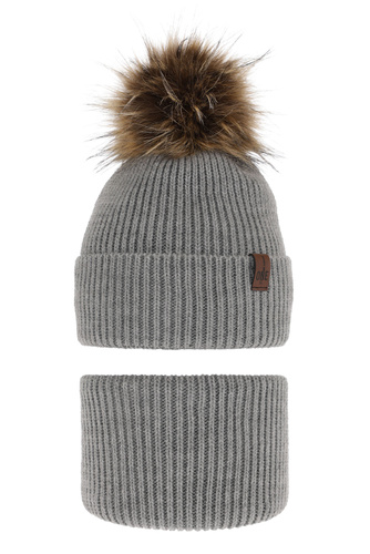 Ensemble d'hiver garçon: bonnet et snood, gris, avec pompon, Modus