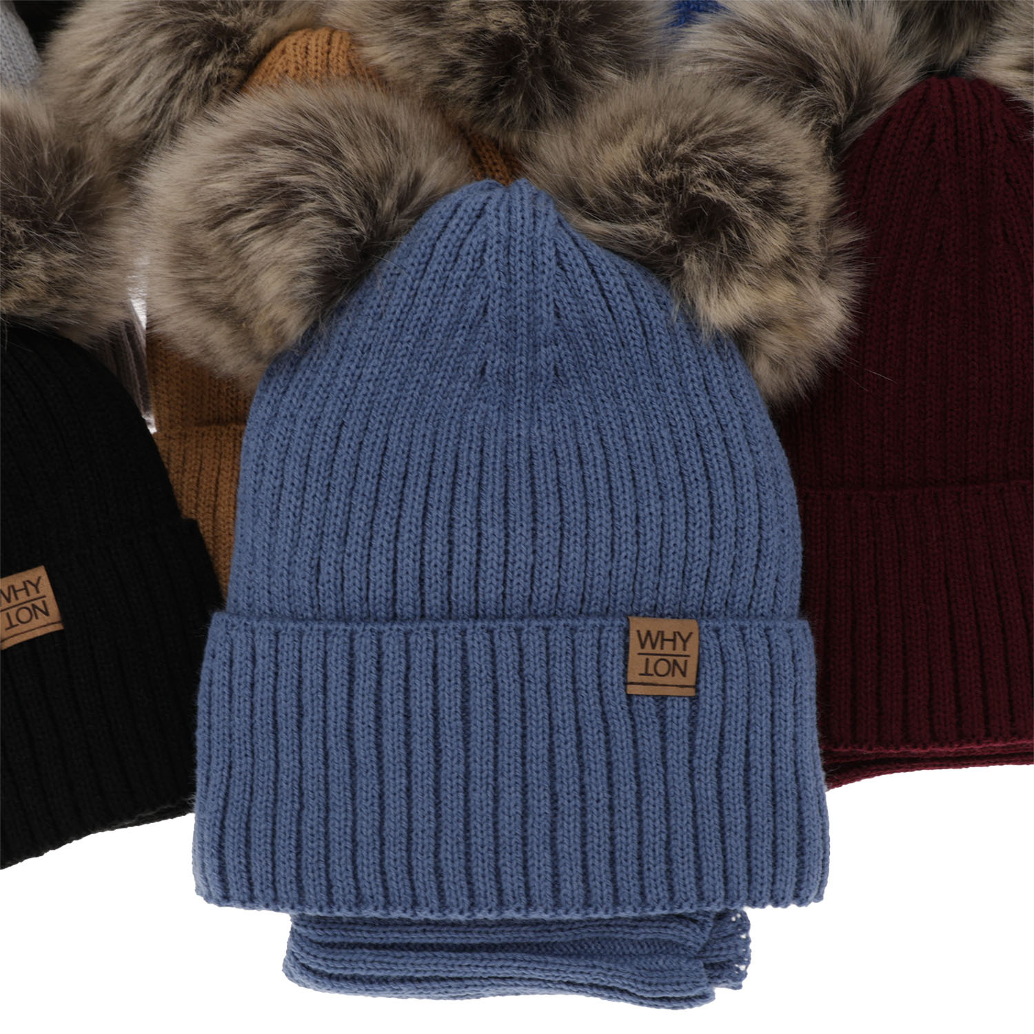 Ensemble d'hiver garçon: bonnet et snood, bleu marine, avec deux pompons, Oxford