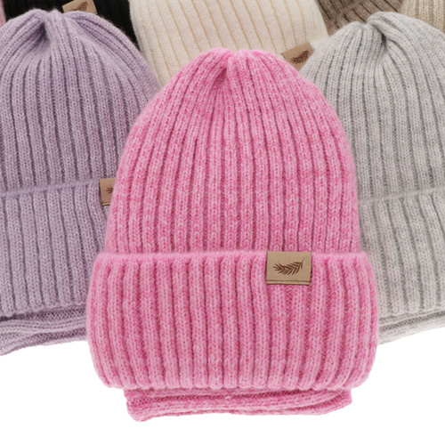 Ensemble d'hiver fille: bonnet et snood, beige, avec laine mérinos, Karmina