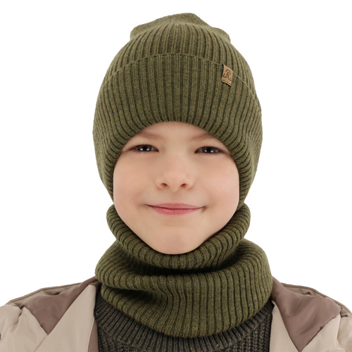 Ensemble automne/printemps garçon: bonnet et snood, camel, avec laine mérinos, Lemas