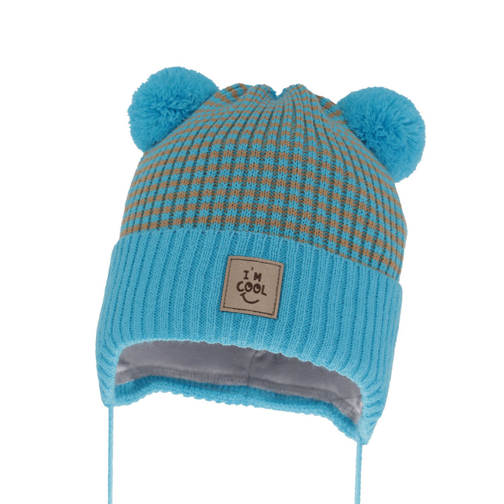 Bonnet automne/printemps garçon, bleu, avec deux pompons, Laurent