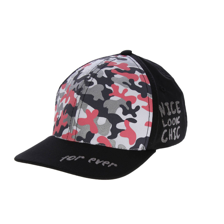 Casquette fille automne/printemps, noire, motif camouflage, en coton, avec élastique, Czapka z daszkiem dla dziewczynki