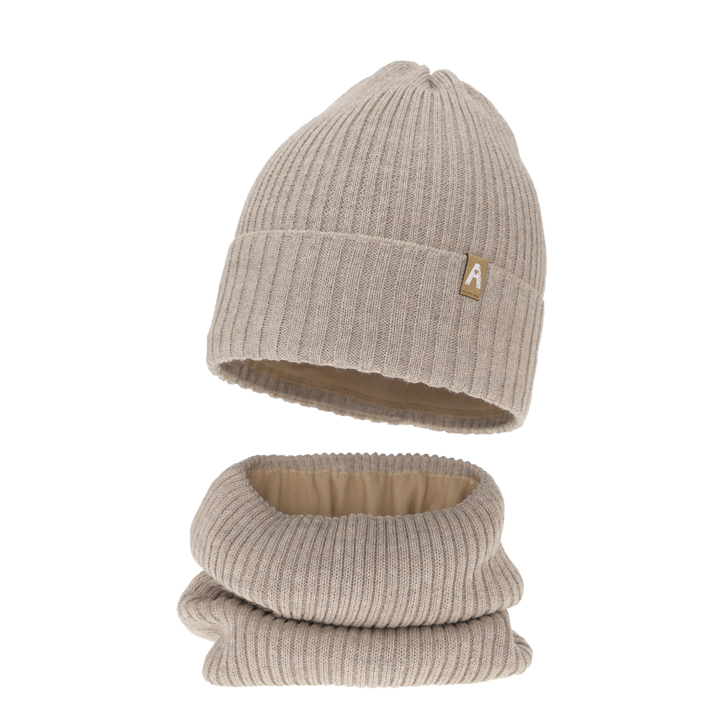 Ensemble d'hiver fille: bonnet et snood, beige, avec laine mérinos, snood doublé de polaire, Peggy