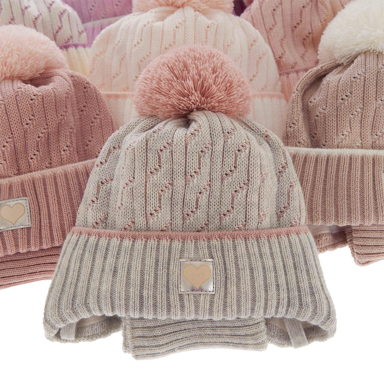 Ensemble d'hiver fille: bonnet et snood, crème, avec pompon, Natka