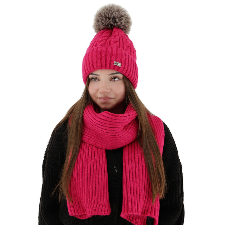 Ensemble d'hiver femme: bonnet et écharpe, rose, Lunetta