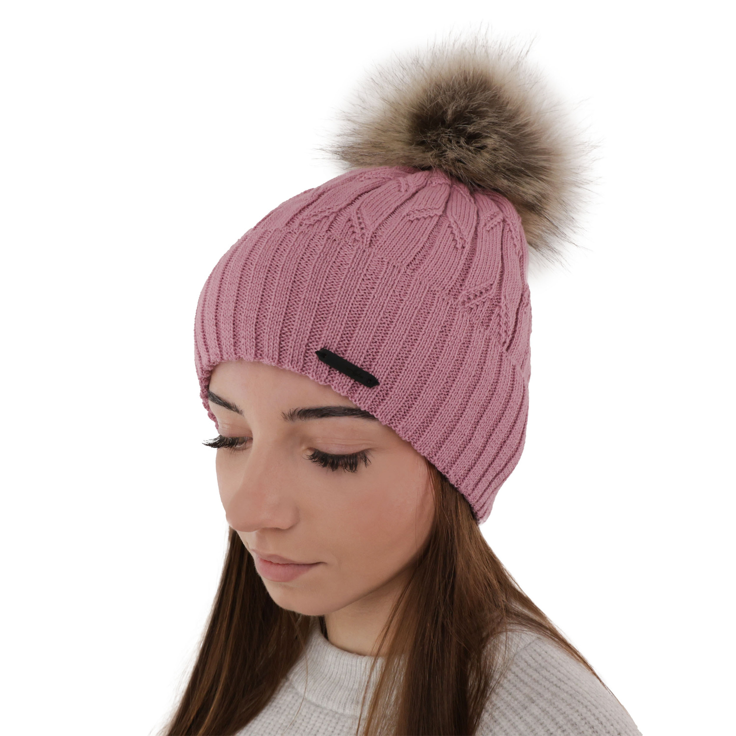 Bonnet d'hiver femme, rose, avec laine mérinos, Talaria