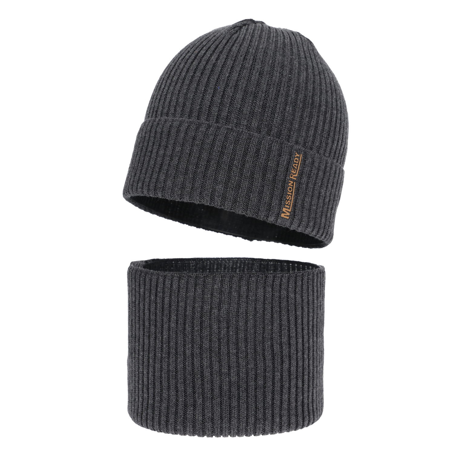 Ensemble bonnet et tour de cou garçon automne, printemps, avec coton, gris, Norwin
