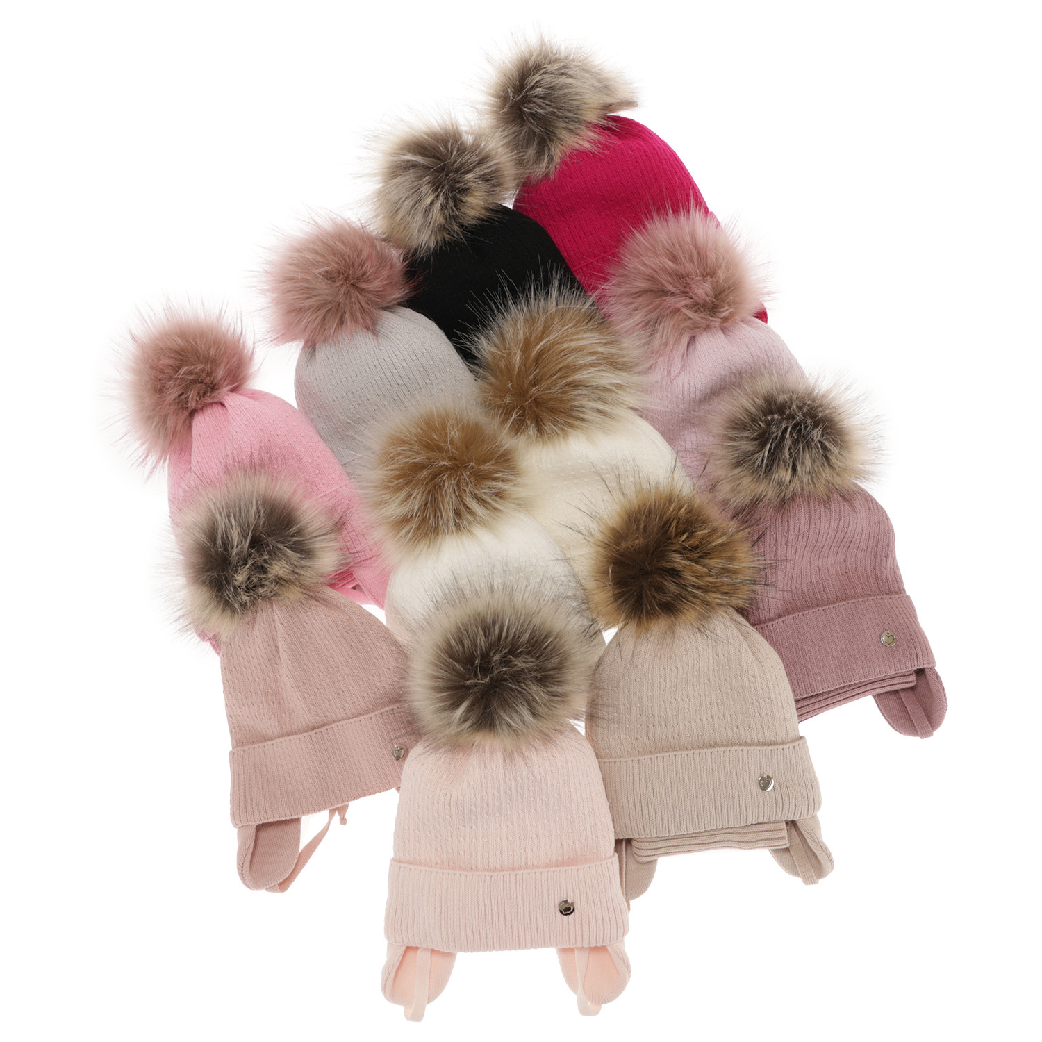 Ensemble d'hiver fille: bonnet et snood, rose clair, avec liens, avec pompon, Debra