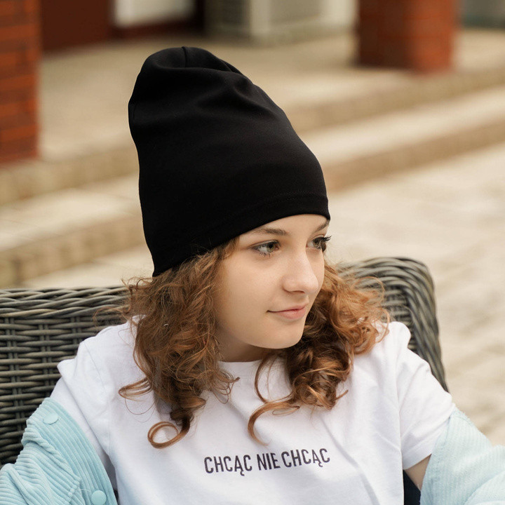 Ensemble automne/printemps fille: bonnet et snood, noir, en coton, Hazelka