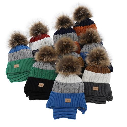 Ensemble d'hiver garçon: bonnet et snood, vert, avec pompon, Maxwell