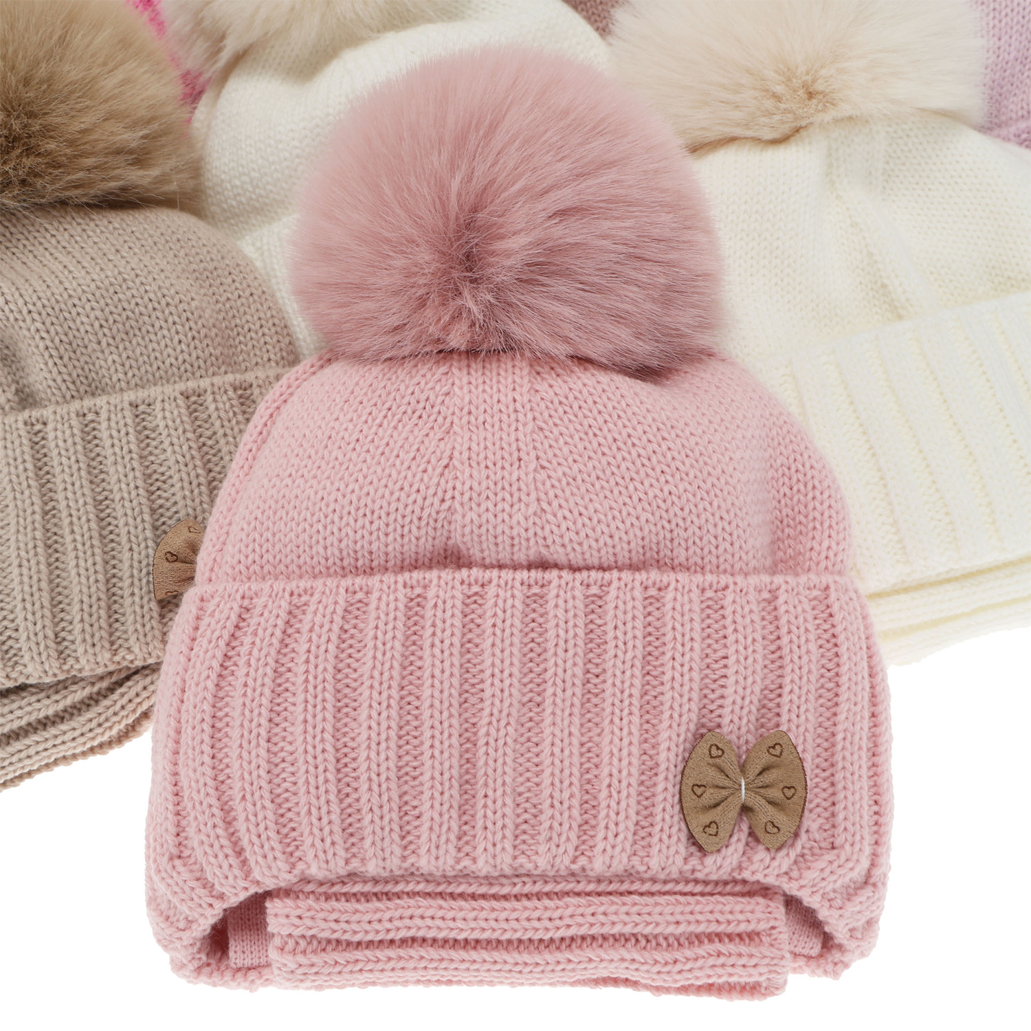 Ensemble d'hiver fille: bonnet et snood, lilas, avec pompon, Talena