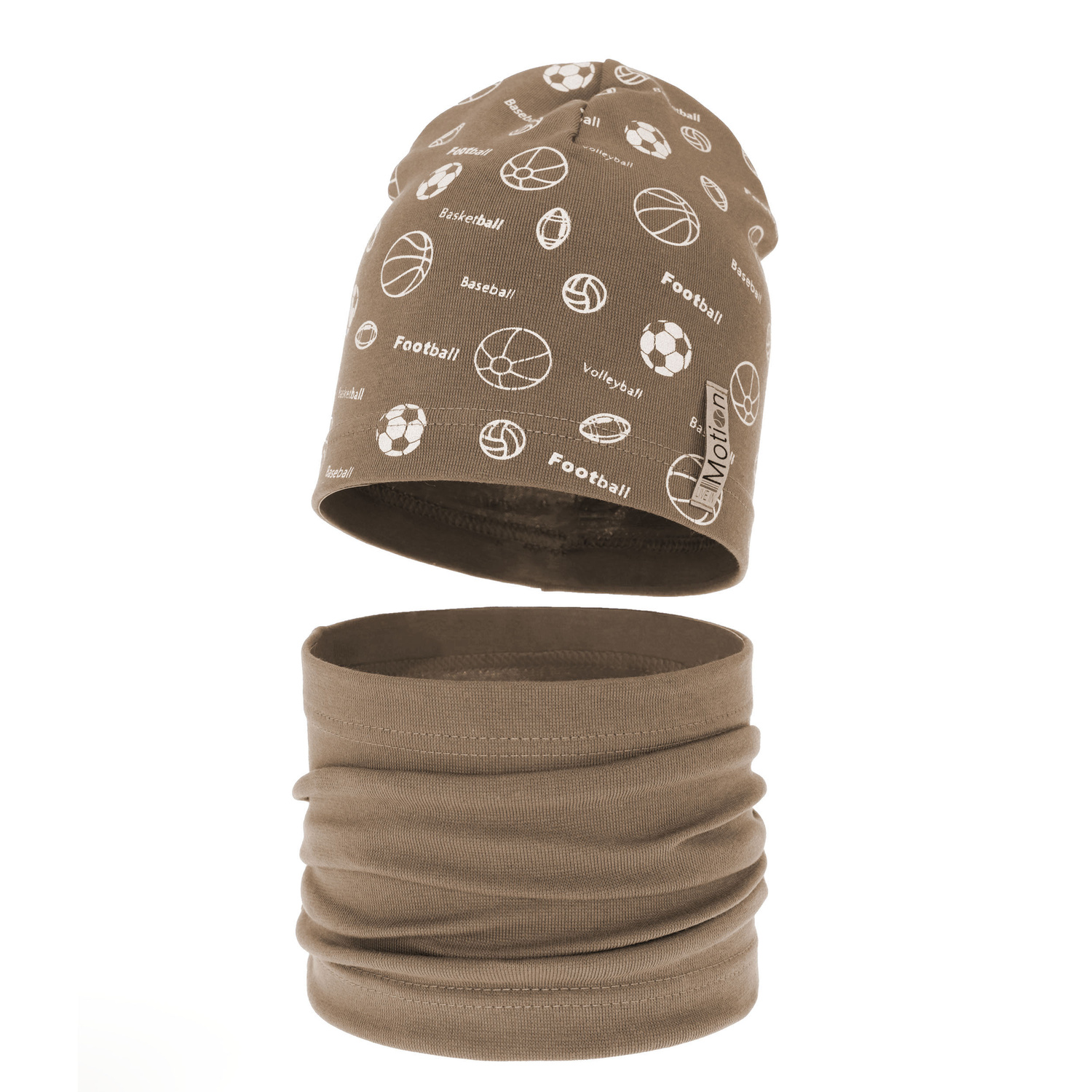 Ensemble automne/printemps garçon: bonnet et snood, brun, coton, Paolo
