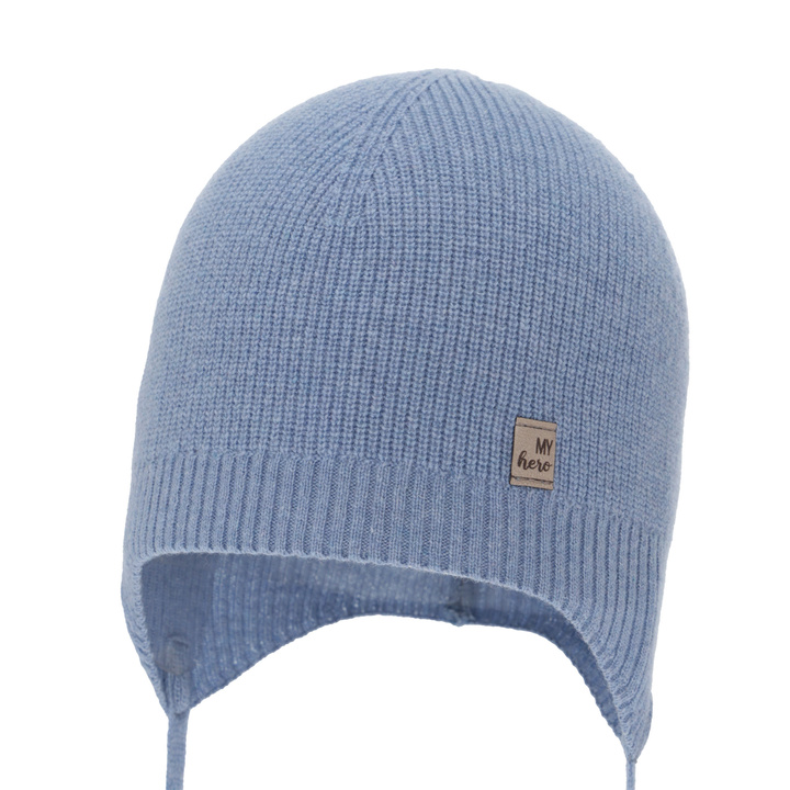 Bonnet automne/printemps garçon, bleu, avec laine mérinos et cachemire, avec liens, Tono