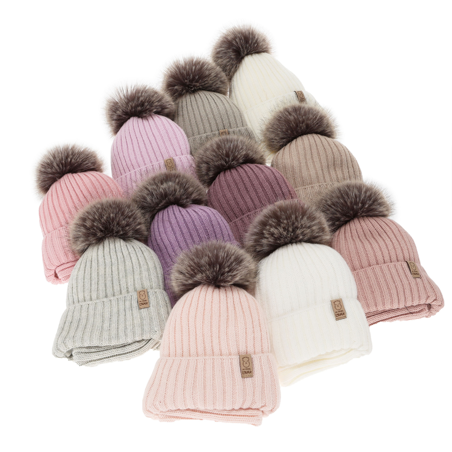 Ensemble d'hiver fille: bonnet et snood, beige, avec pompon, Abigail