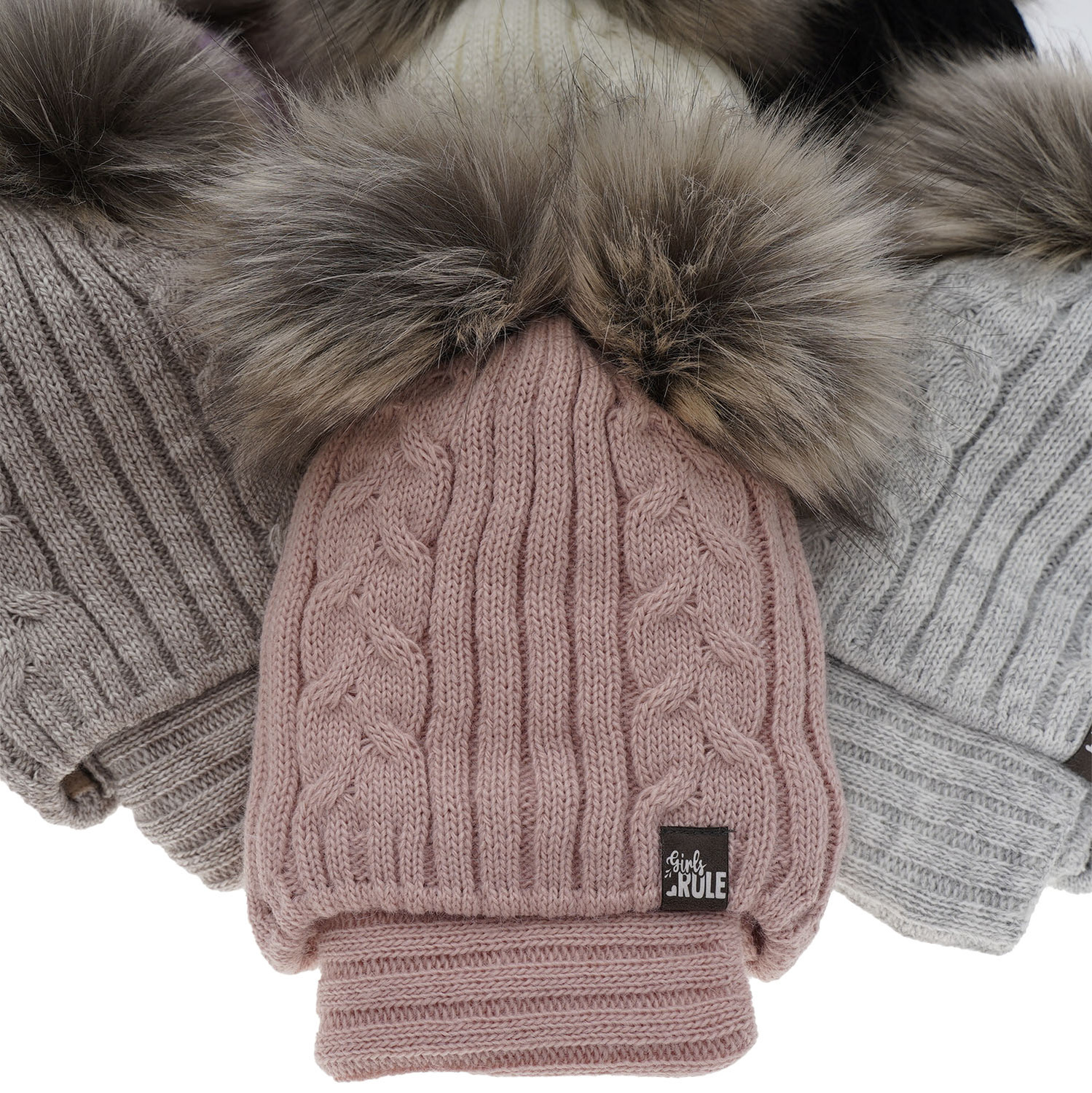 Ensemble d'hiver fille: bonnet et snood, violet, avec deux pompons, Marlen