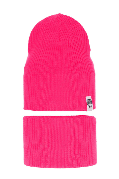 Ensemble automne/printemps fille: bonnet et snood, avec coton, rose, Farinka