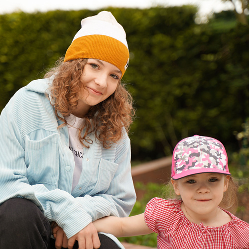 Casquette fille automne/printemps, noire, motif camouflage, en coton, avec élastique, Czapka z daszkiem dla dziewczynki