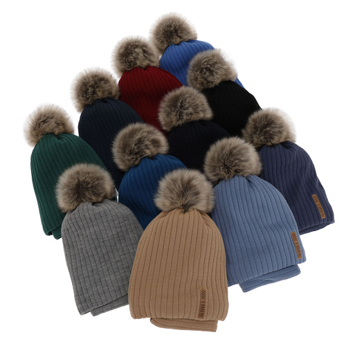 Ensemble d'hiver garçon: bonnet et snood, camel, avec pompon, doublé de coton, Kalen