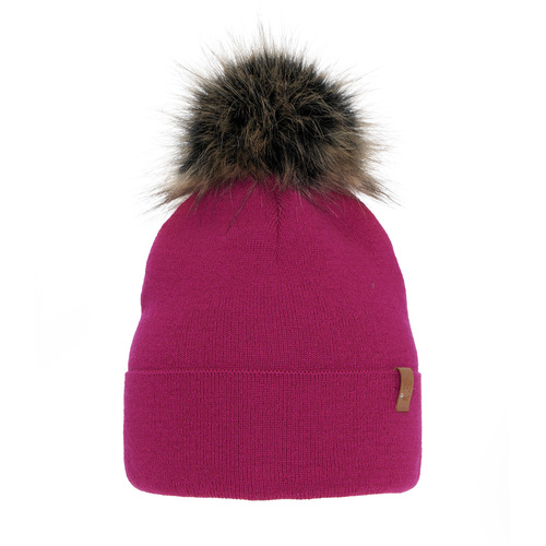 Bonnet d'hiver femme, rose, avec pompon, Kalia