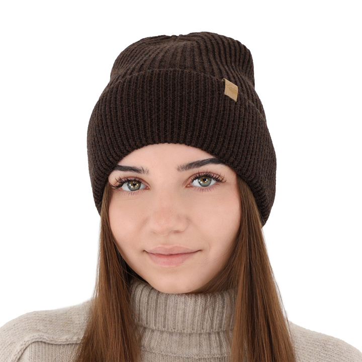 Bonnet d'hiver femme, brun, avec laine mérinos, Isla