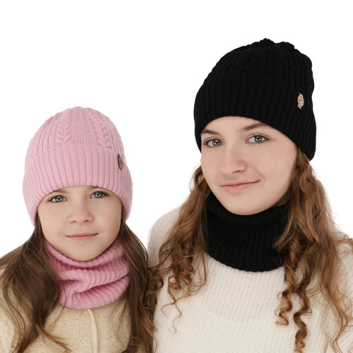 Ensemble d'hiver fille: bonnet et snood, crème, avec laine mérinos, Jenny