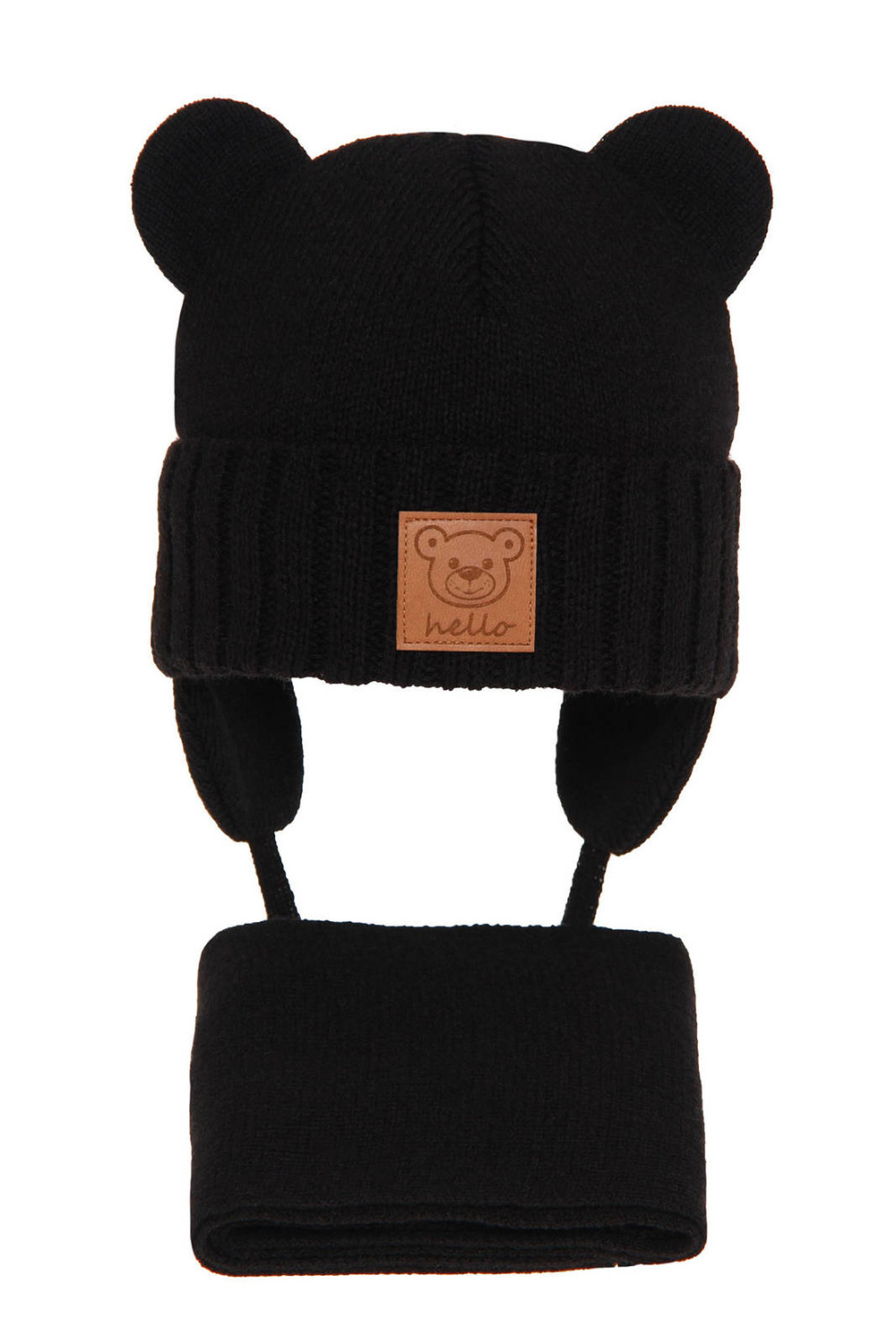 Ensemble d'hiver garçon: bonnet et écharpe, noir, avec liens, Petit