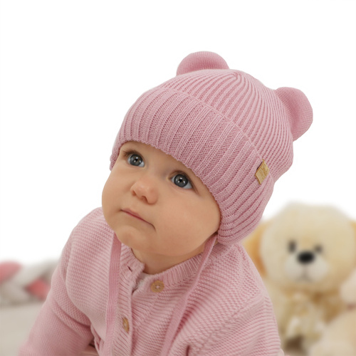 Bonnet d'hiver fille, violet, avec liens, avec laine mérinos, Shira