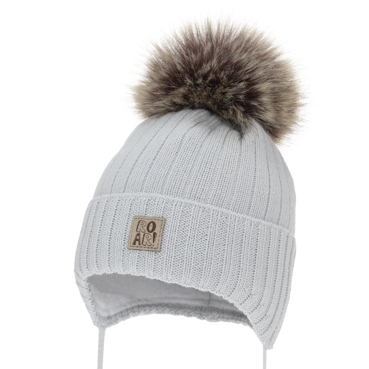 Bonnet d'hiver garçon, avec liens, avec laine mérinos, gris, Nabil