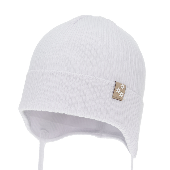 Bonnet automne/printemps fille, blanche, avec liens, 100% coton, Lunara