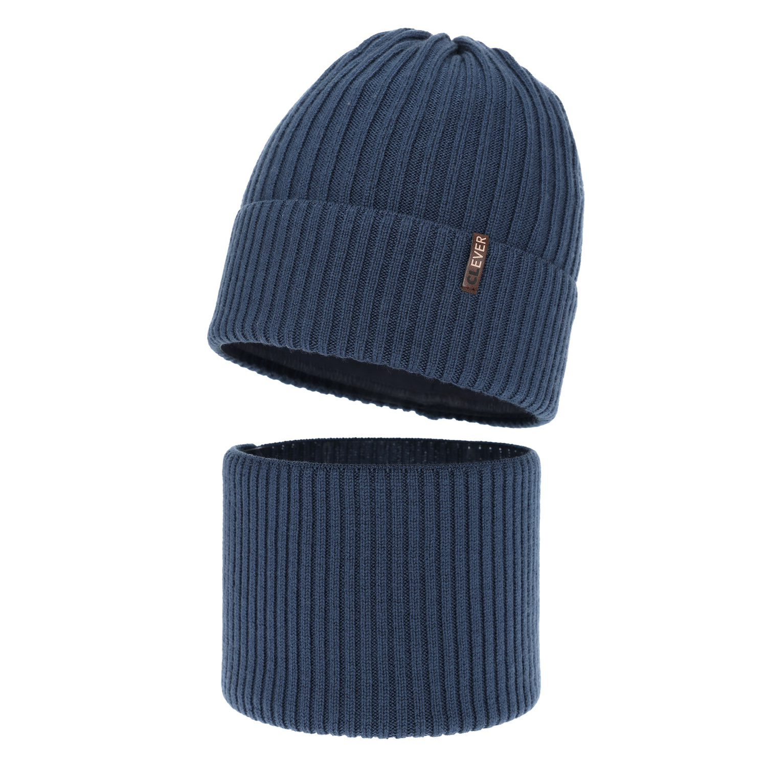 Ensemble d'hiver garçon: bonnet et snood, bleu marine, avec laine mérinos, Gizmo