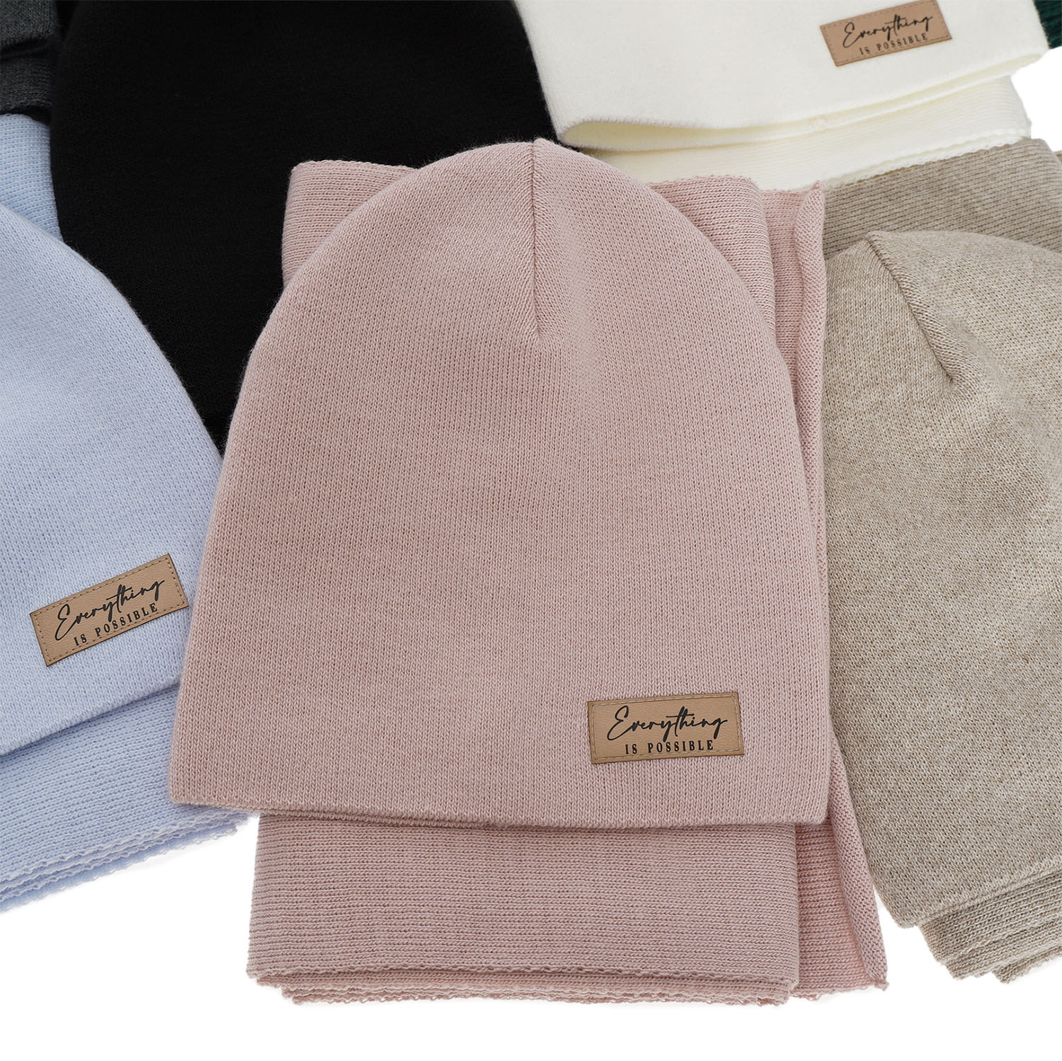 Ensemble automne/printemps femme: bonnet et écharpe, rose, Zula