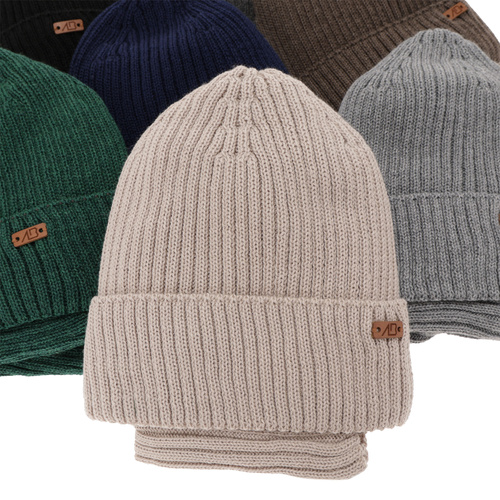 Ensemble d'hiver garçon: bonnet et snood, noir, doublé de polaire, avec laine mérinos, Palermo