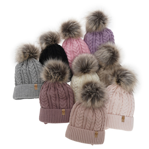 Ensemble d'hiver fille: bonnet et snood, violet, avec pompon, Yoshi