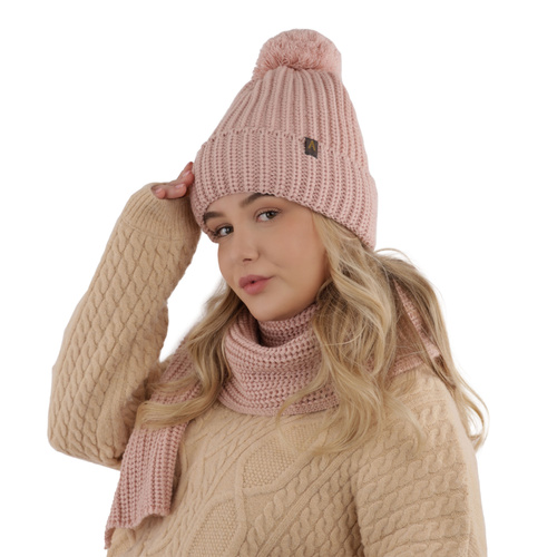 Ensemble d'hiver femme: bonnet et écharpe, rose, avec pompon, Lupita