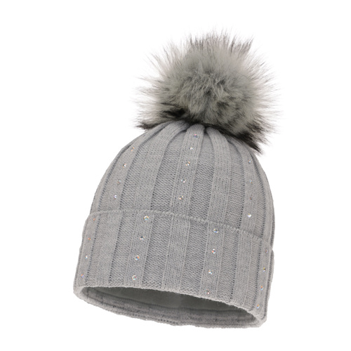 Bonnet d'hiver femme, gris, avec pompon, Mada
