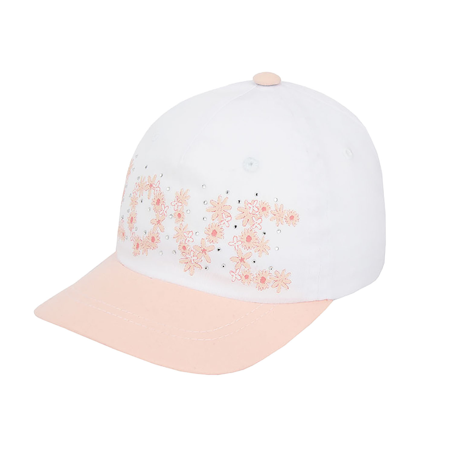 Casquette fille, automne/printemps, blanc, coton, visière saumon, love