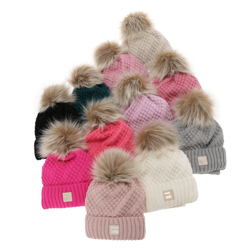 Ensemble d'hiver fille: bonnet et snood, noir, avec pompon, Alena