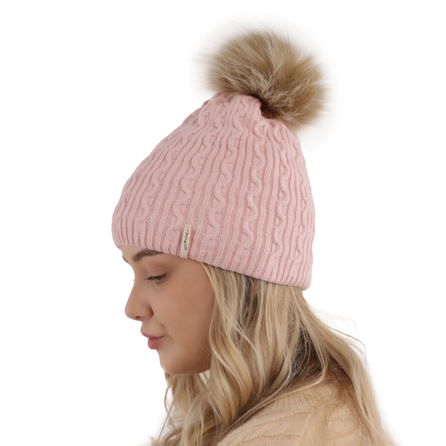 Bonnet d'hiver femme, gris, avec pompon, Xena