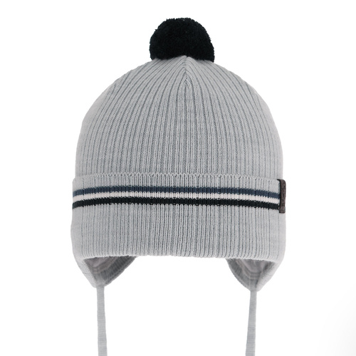 Bonnet automne/printemps garçon, bleu, avec pompon, lié, Vesper